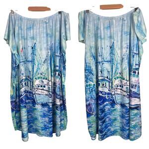 LEOMA LOVEGROVE Women's XL Nautical Sailboat Tropical‎ Beach Off Shoulder Dress